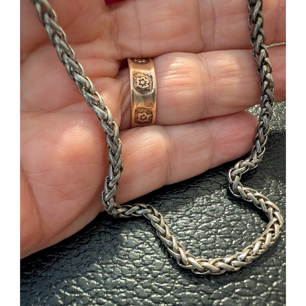 Vintage Silver Tone Wheat Link Chain Necklace Textured Woven Design
